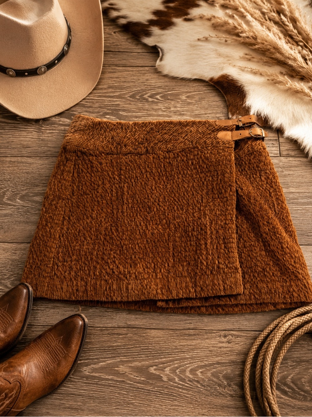 Urban Outfitters Rust Brown Textured Wrap Mini Skirt